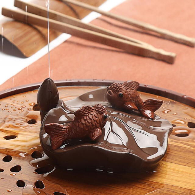 MA027 茶玩 金魚/蓮の葉(陶器製)